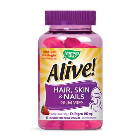 Снимка на Alive! Hair, Skin & Nails - коса, кожа и нокти желирани таблетки 390мг х 60, Nature`s Way за 32.8лв. от Аптека Медея