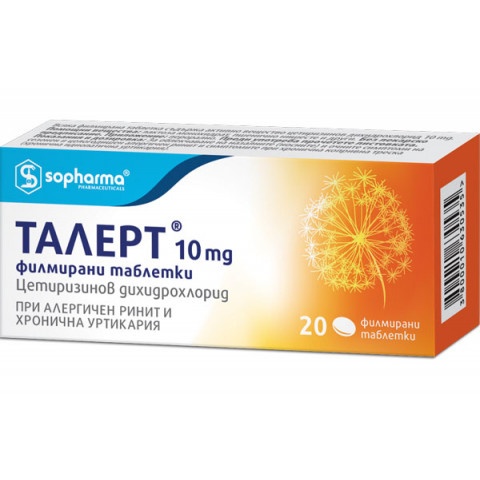 Снимка на Талерт Таблетки при алергичен ринит и хронична уртикария 10мг, 20 филмирани таблетки, Sopharma за 6.89лв. от Аптека Медея