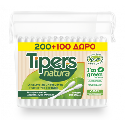 Снимка на Tipers клечки за уши биоразградими 200 + 100 броя за 3.29лв. от Аптека Медея