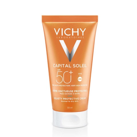 Снимка на Кадифен слънцезащитен крем за лице за нормална до суха кожа, 50 мл. Vichy Capital Soleil SPF50+  за 36.29лв. от Аптека Медея