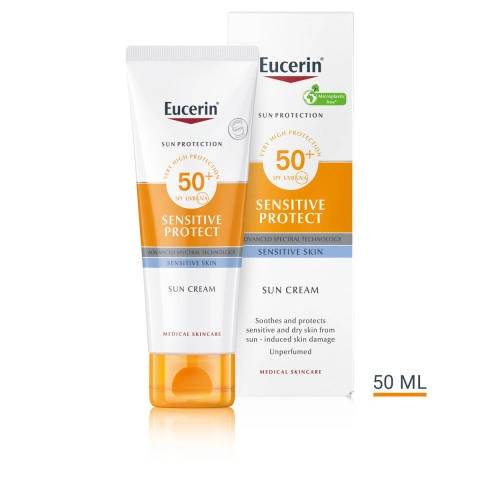 Снимка на Слънцезащитен крем за лице за суха и чувствителна кожа, 50 мл. Eucerin Sensitive Protect SPF 50+ за 31.43лв. от Аптека Медея