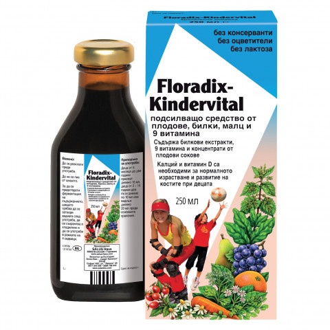 Снимка на Floradix Kindervital Сироп за детски имунитет с плодове, билки, малц, 9 витамина, калций и витамин D, 250 мл. за 26.89лв. от Аптека Медея