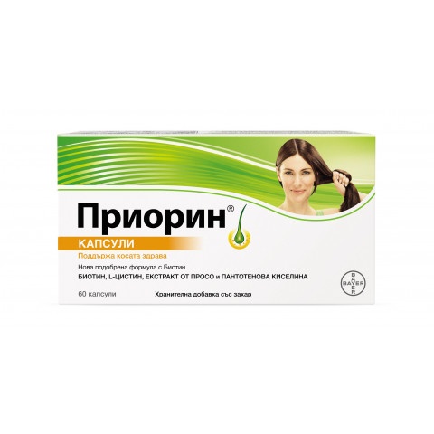 Снимка на Приорин - за здрава коса, с биотин, L-цистин, екстракт от просо и пантотенова киселина, 60 капусли, Bayer за 71.39лв. от Аптека Медея