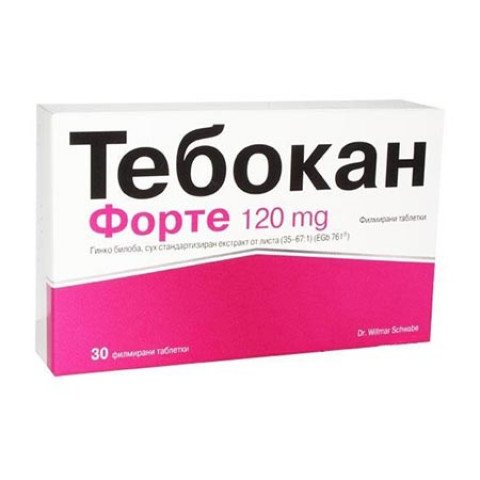 Снимка на Тебокан Форте, при отслабване на паметта, деменция, с гинко билоба,120мг, 30 таблетки, Натупродукт за 37.19лв. от Аптека Медея