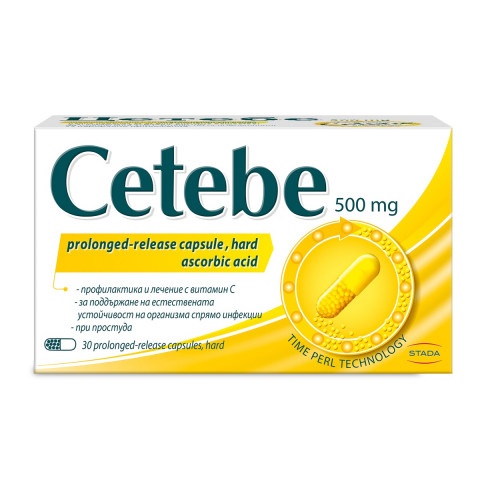 Снимка на Cetebe (Цетебе) 500 мг. - За профилактика и лечение при простуда с Витамин C, капсули х 30, Stada за 10.97лв. от Аптека Медея