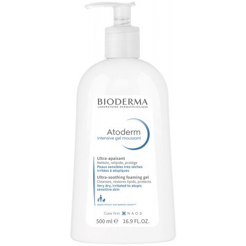 Снимка на Обогатен измиващ гел без сапун за лице и тяло, 500 мл, Bioderma Atoderm Intensive  за 23.32лв. от Аптека Медея