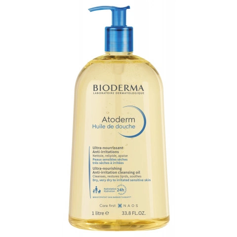 Снимка на Хидратиращо и почистващо душ олио за суха, раздразнена и атопична кожа, 1 л., Bioderma Atoderm за 44.29лв. от Аптека Медея