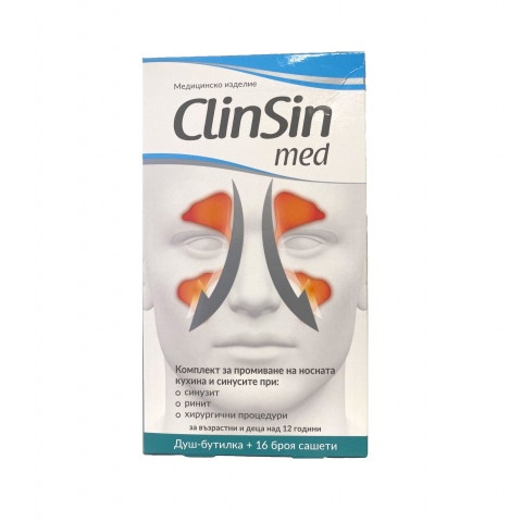 Снимка на ClinSin Med Комплект за изплакване на носа и синусите, Душ-бутилка + 16 сашета, Naturprodukt за 19.99лв. от Аптека Медея