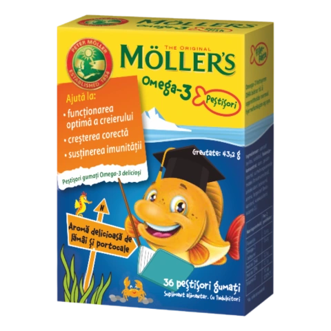 Снимка на Желирани рибки за деца с Омега-3 и витамини, 36 рибки, Moller's за 32.49лв. от Аптека Медея