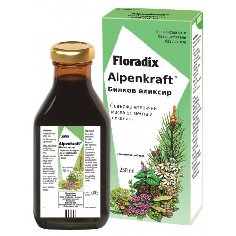 Снимка на Floradix Alpenkraft Билков сироп за успокояване на гърлото и дихателните пътища, 250 мл., за 27.99лв. от Аптека Медея