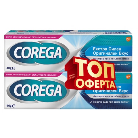 Снимка на Фиксиращ крем за зъбни протези с мента, 2 броя х 40 г. Corega Extra Strong  за 13.99лв. от Аптека Медея