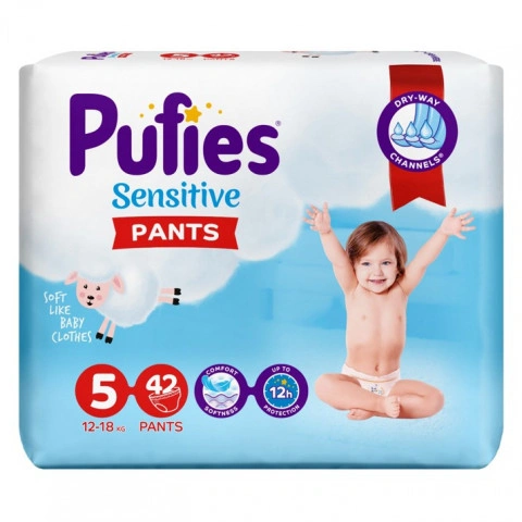 Снимка на Pufies Sensitive 5 гащи за деца 12-18кг junior х 42 броя за 28.39лв. от Аптека Медея