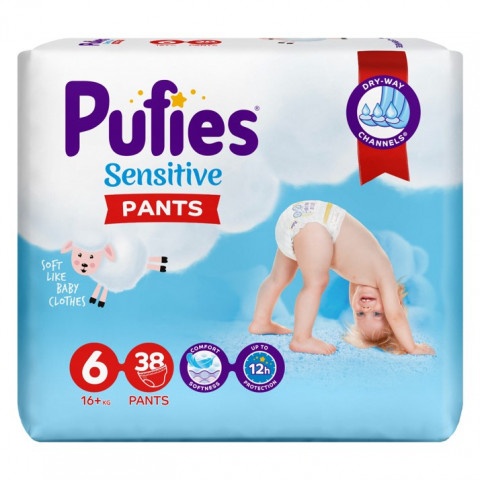 Снимка на Pufies Sensitive Pants 6 гащи за деца 15+кг extra large х 38 броя за 28.39лв. от Аптека Медея
