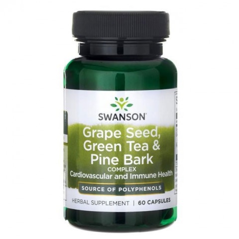 Снимка на Гроздови семки, зелен чай и борова кора, капсули x 60, Swanson за 16.71лв. от Аптека Медея
