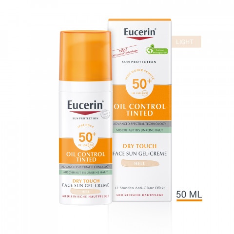 Снимка на Оцветен слънцезащитен гел-крем за лице с мазна кожа в светъл цвят, 50 мл. Eucerin Sun Oil Control SPF50+ за 42.29лв. от Аптека Медея