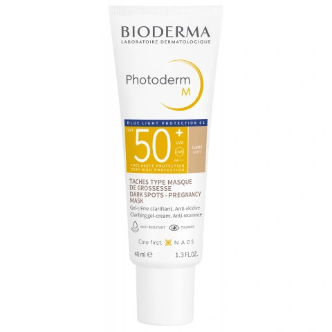 Снимка на Слънцезащитен тониран гел-крем за лице при пигментни петна, светъл цвят, 40 мл., Bioderma Photoderm M SPF50+ за 35.32лв. от Аптека Медея