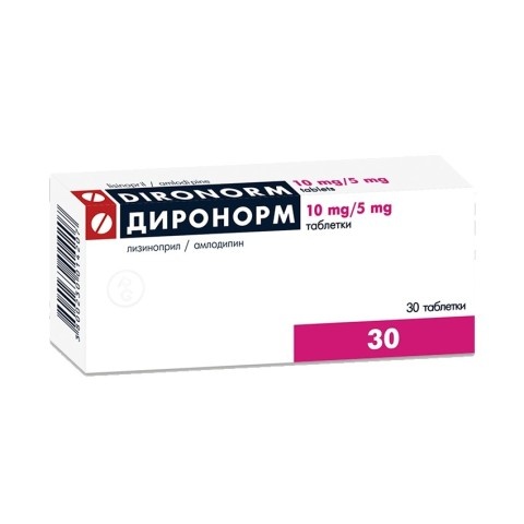 Снимка на Диронорм 10 мг./ 5 мг., таблетки х 30, Bestamed за 10.89лв. от Аптека Медея