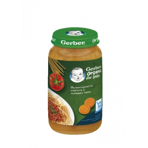 Снимка на Пюре пълнозърнести спагети с телешко месо, от 12-ия месец, 250 г. Nestle Gerber Organic  за 4.79лв. от Аптека Медея