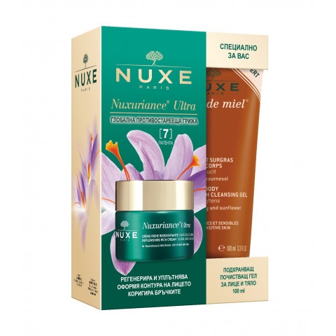 Снимка на Nuxe Nuxuriance Ultra Богат крем за лице за суха кожа 50 мл. + Reve de Miel Почистващ гел 100 мл. за 64.46лв. от Аптека Медея
