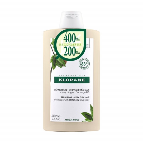 Снимка на Подхранващ и възстановяващ шампоан за коса с органично масло от Купуасу, Промо 400мл. на цената на 200мл., Klorane за 21.59лв. от Аптека Медея