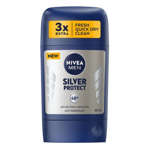 Снимка на Мъжки дезодорант стик, против изпотяване със сребърни йони,  50 мл., Nivea Deo Men Silver Protect за 7.39лв. от Аптека Медея