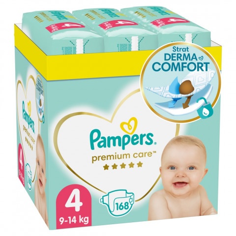 Снимка на Пелени за деца от 9 до 14 кг. х 168 броя, Pampers Premium care Monthly Pack №4 за 89.19лв. от Аптека Медея