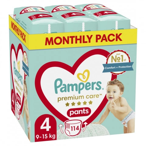 Снимка на Пелени-Гащички от 9-15 кг. х 114 броя, Pampers Pants Premium care Monthly Pack №4 за 72.69лв. от Аптека Медея
