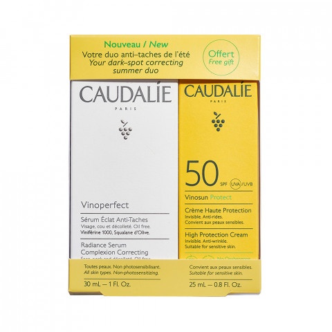 Снимка на Caudalie Vinoperfect Серум за сияйна кожа и равномерен тен, 30 мл. + Vinosun Protect SPF50+ Лек крем с много висока защита, 25 мл. за 77.09лв. от Аптека Медея
