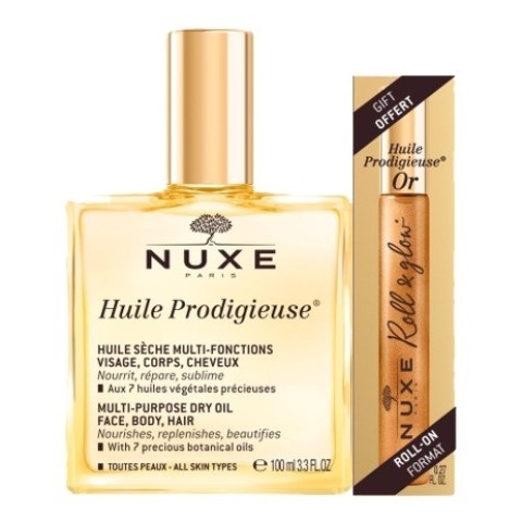 Снимка на Nuxe Huile Prodigieuse Мултифункционално сухо масло 100 мл. + Prodigieuse Roll-on Мултифункционално сухо масло със златни частици 8 мл. за 59.49лв. от Аптека Медея