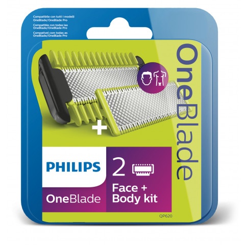 Снимка на Резервно ножче за уред за подстригване, х 2 броя, Philips OneBlade Spare Face& Body QP620 за 59.09лв. от Аптека Медея