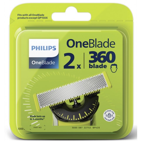 Снимка на Резервно ножче за уред за подстригване, х 2 броя, Philips OneBlade Spare 360 QP420 за 59.09лв. от Аптека Медея