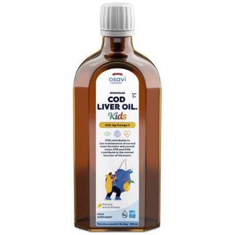Снимка на Norwegian Cod Liver Oil Kids Масло от черен дроб на треска за деца, сироп с вкус на лимон 250 мл., Osavi за 46.89лв. от Аптека Медея
