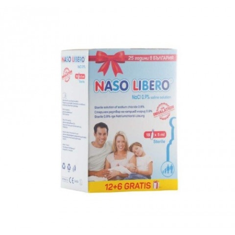 Снимка на Naso Libero NaCl 0.9% Физиологичен разтвор в монодози, 5 мл. х 12 + 6 броя за 8.09лв. от Аптека Медея