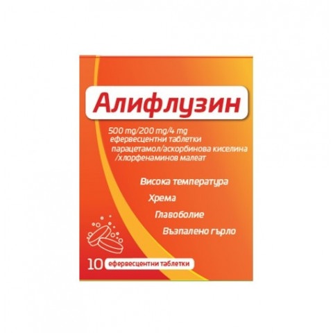 Снимка на Алифлузин 500 мг./200 мг./4 мг. - при висока температура, хрема, главоболие, възпалено гърло, ефервесцентни таблетки х 10  за 7.99лв. от Аптека Медея