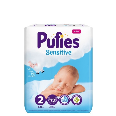 Снимка на Пелени за бебета с тегло от 4 до 8кг. х 72 броя, Pufies Maxi Pack 2 Mini Sensitive за 27.99лв. от Аптека Медея