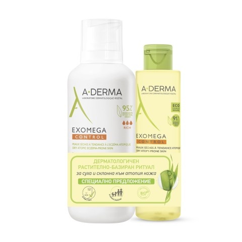 Снимка на A-Derma Exomega Control Комплект - Емолиентен балсам за лице и тяло за суха и атопична кожа 400 мл. + Почистващ душ гел, 200 мл. за 49.79лв. от Аптека Медея