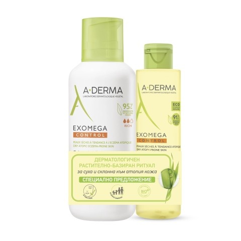Снимка на A-Derma Exomega Control Комплект - Емолиентен крем за лице и тяло за суха и атопична кожа 400 мл. + Почистващ душ гел 200 мл. за 49.79лв. от Аптека Медея