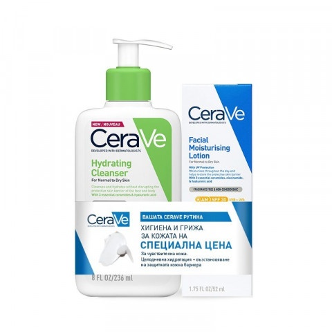 Снимка на CeraVe Измиващ хидратиращ крем, 236 мл. + Cerave SPF30 Хидратиращ крем за лице с UV защита, 52 мл. за 41.29лв. от Аптека Медея