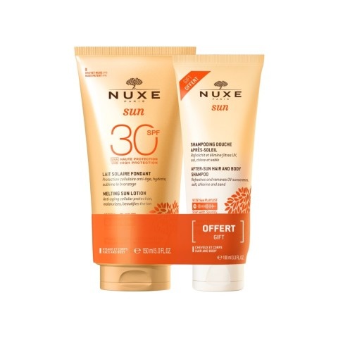 Снимка на Nuxe Sun SPF30 Слънцезащитен нежен лосион за лице и тяло, 150 мл. + Шампоан за коса и тяло за след слънце, 100 мл. за 39.79лв. от Аптека Медея