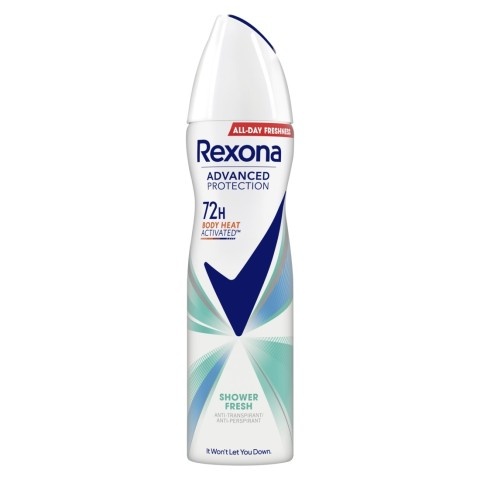 Снимка на Дезодорант спрей за жени за защита от изпотяване до 72 часа, 150 мл. Rexona Advanced Shower Fresh за 9.49лв. от Аптека Медея