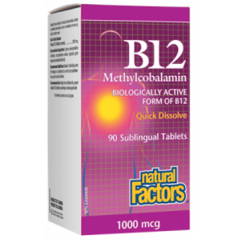 Снимка на Витамин B-12, 1000мкг, 90 сублингвални таблетки, Natural Factors за 25.09лв. от Аптека Медея