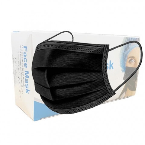 Снимка на Предпазна маска трислойна Черна за еднократна употреба, х 50 броя за 9.99лв. от Аптека Медея