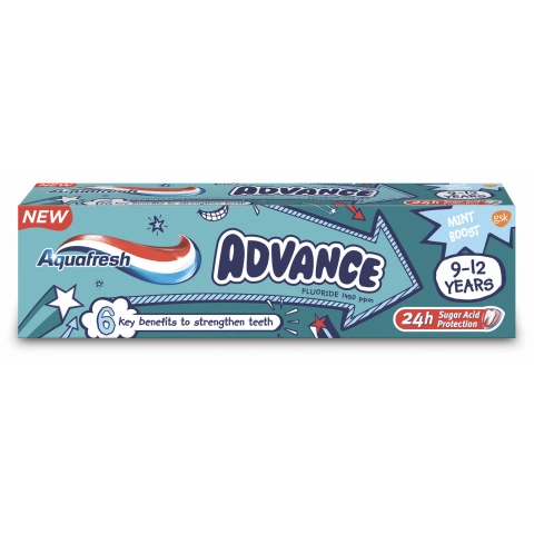 Снимка на Aquafresh Advance Kids Паста за зъби детска 9-12г 75мл за 6.49лв. от Аптека Медея