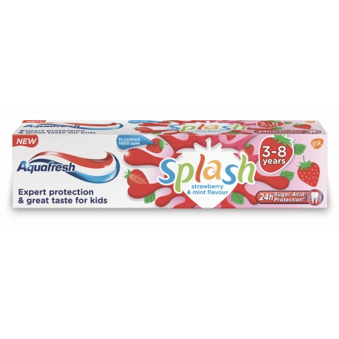 Снимка на Aquafresh Splash Паста за зъби детска ягода 3-8г 50мл за 6.49лв. от Аптека Медея