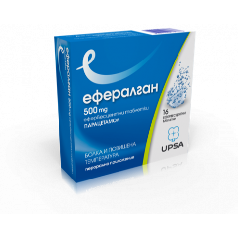 Снимка на Ефералган при болка и повишена температура, с парацетамол, 500мг, 16 ефервесцентни таблетки, Upsa за 6.29лв. от Аптека Медея