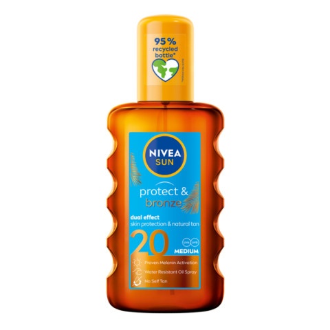 Снимка на Слънцезащитно олио за тяло, 200 мл. Nivea Sun Protect & Bronze oil spray SPF 20 за 17.49лв. от Аптека Медея