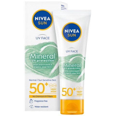 Снимка на Слънцезащитен крем за лице с минерални филтри, 50 мл. Nivea Sun Face Cream Mineral UV Protection SPF50+ за 19.49лв. от Аптека Медея