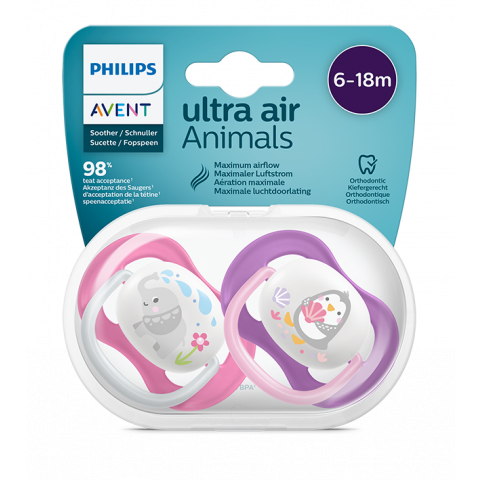 Снимка на Avent Ultra Air Animals Girl Ортодонтични залъгалки, за бебета от 6 -18 месеца., х 2 броя, Philips за 17.39лв. от Аптека Медея