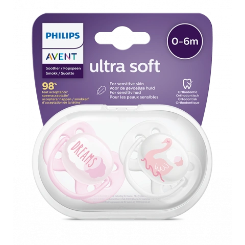Снимка на Avent Ultra Soft Ортодонтични залъгалки мечти, за бебета от 0-6 месеца, х 2 броя, Philips за 18.29лв. от Аптека Медея