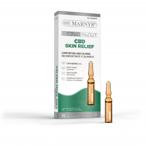 Снимка на Marnys Skin Relief успокояващи и омекотяващи ампули с cannabidiol, витамин B3 и C, за раздразнена, атопична или с нарушен себум баланс кожа, 7 броя х 2мл. за 25.19лв. от Аптека Медея
